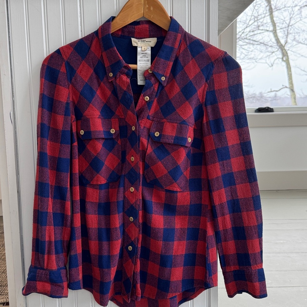 Isabel Marant- Etoile 
100%raw silk and cotton lined Buffalo Checked button up..